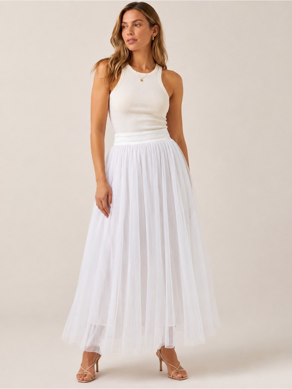 NWT Halara White Mesh Overlay Flowy Midi Tulle Skirt XS Balletcore - Picture 3 of 11